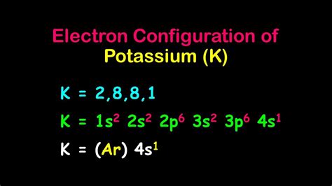 potassium (k): 1s22s22p63s23p64s1|How to Write the Electron Configuration for Potassium (K).